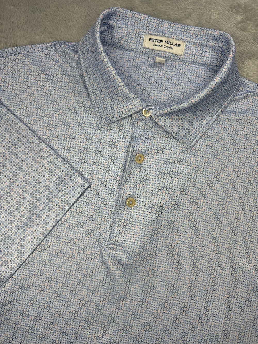 Peter Millar Summer Comfort Men’s M Blue Geometric Performance Golf Polo
